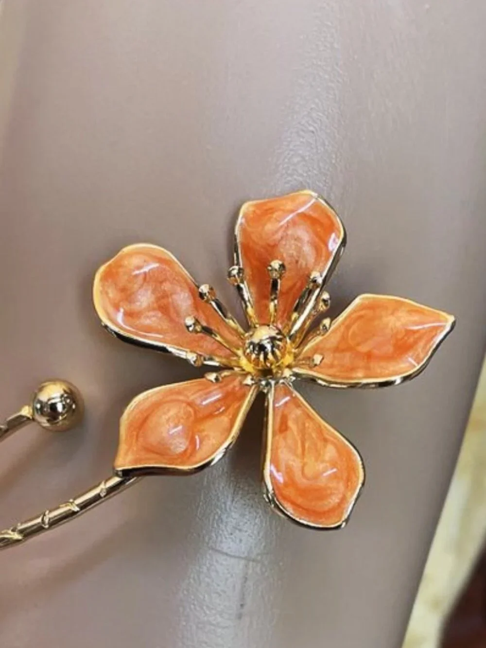 Boho Orange Enamel Flower Arm & Ankle Cuff Bracelet | Adjustable - Picture 11 of 13